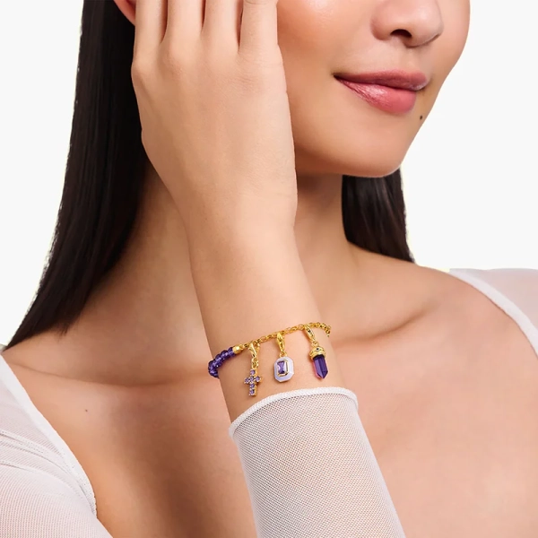 Hexagon Med Imiterad Ametist Guld Berlock - Thomas Sabo - Snabb leverans & paketinslagning - Nordic Spectra
