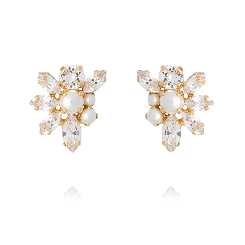 Caroline Svedbom - Floral Pearl Earrings Gold Pearl & Crystal