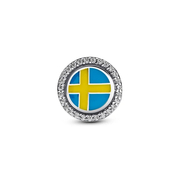 Charm aus Sterlingsilber mit Elch und schwedischer Flagge
