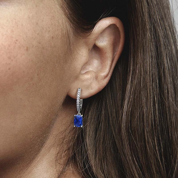 Blue Rectangular Sparkling Hoop Earrings - PANDORA - Snabb frakt & paketinslagning - Nordicspectra.se