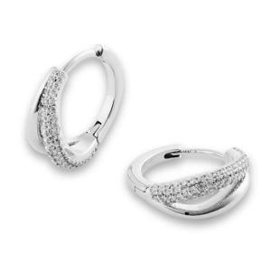 All Set Hoops Ohrringe aus versilbertem Messing mit doppelten Creolen und pavégefassten Zirkonen