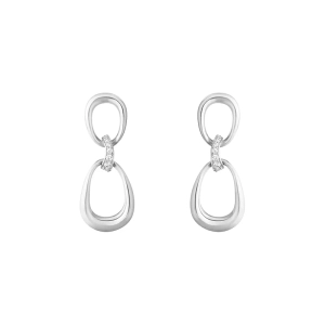 Offspring små örhängen i silver med länkade droppar och diamanter