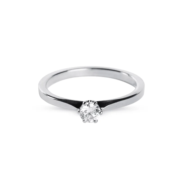 25 Vitguld med briljantslipad diamant i sexklofattning