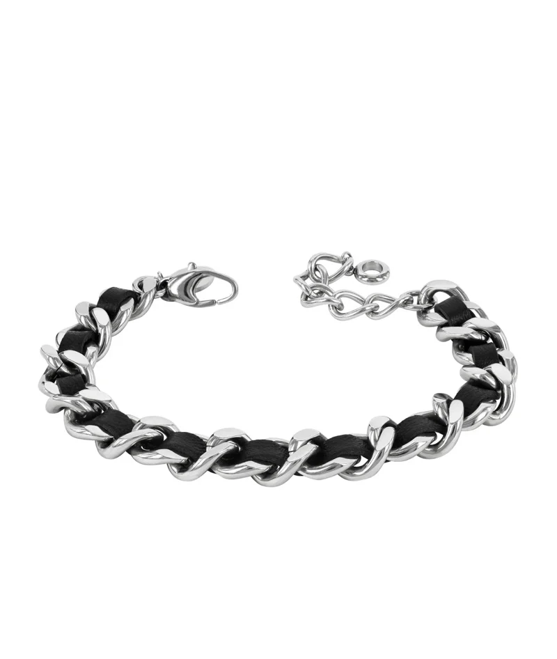 Astrid & Agnes - ADELIA Leather Armband Svart/Stål