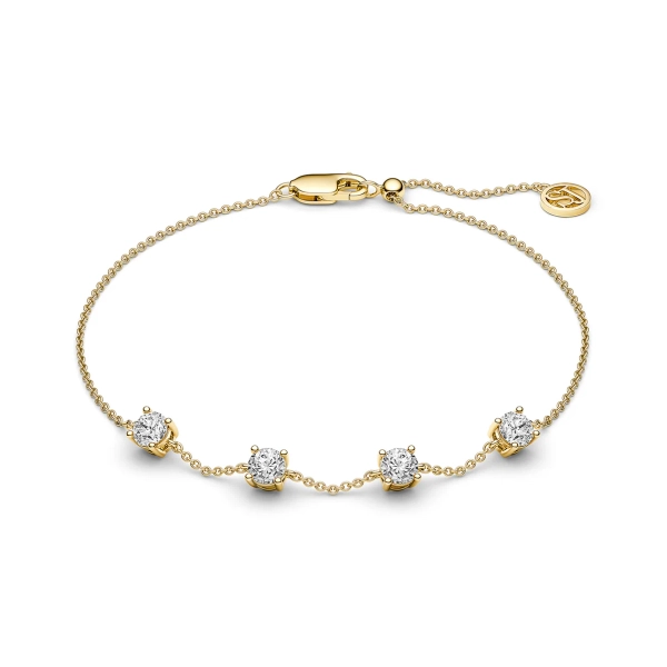 Princess Quattro Armband aus 18-karätig vergoldetem Silber mit vier runden Zirkonia-Steinen an einer dünnen goldfarbenen Kette