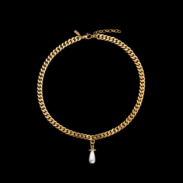 Chunky Chain Drop Pearl Necklace Gold - Maria Nilsdotter - Schmuck im skandinavischen Design - Nordic Spectra