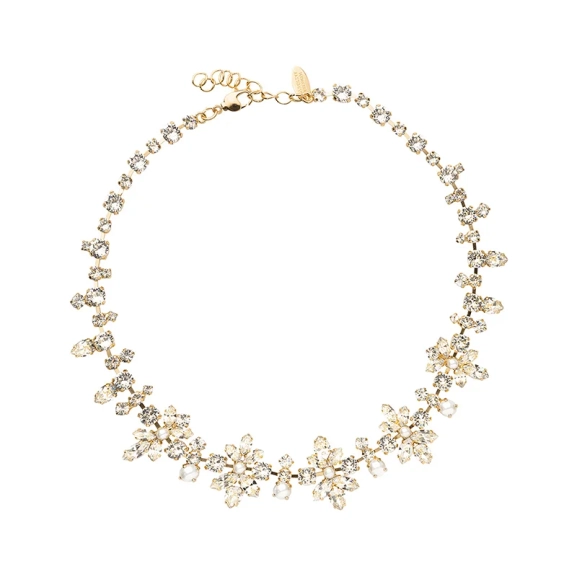 Guldpläterat halsband med pärlor och kristaller i blomdesign