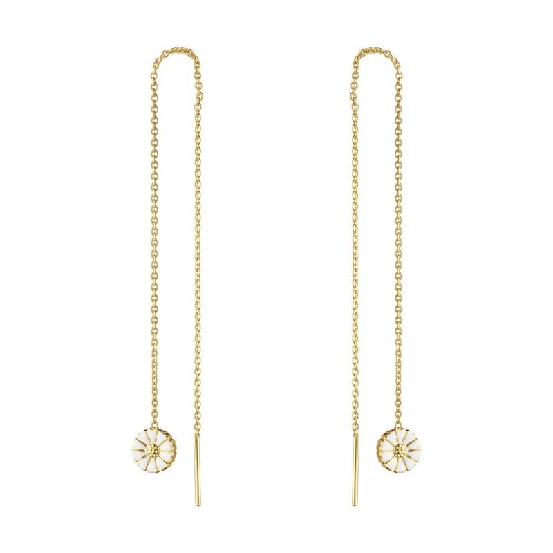 Georg Jensen - Daisy Threader Örhängen Guldpläterat Silver med Vit Emalj