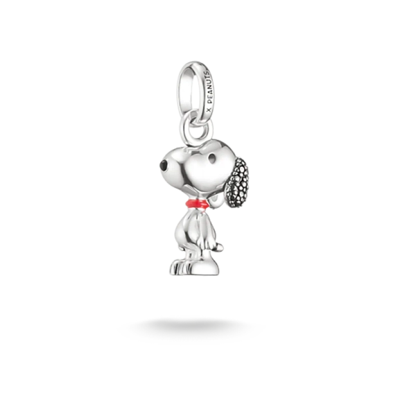 Thomas Sabo x Peanuts Snoopy Pavé-berlock i silver med svarta zirkoniastenar och röd emaljhalsduk