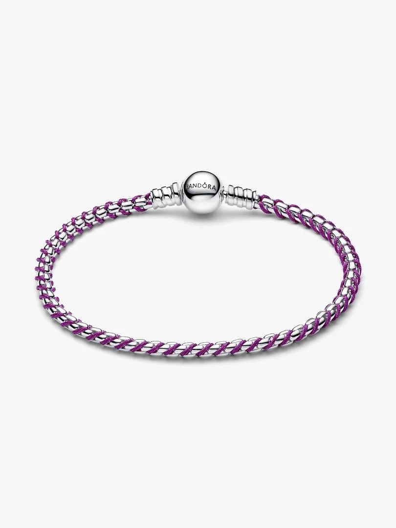 Pandora Moments Flätat Armband Lila med lila textilsnodd och glänsande sterlingsilver