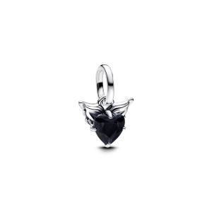 Winged Heart Mini-Anhängeranhänger aus echtem Silber mit schwarzem Kristall in Form eines Herzens und Flügels. Symbol für Individualität und Selbstdarstellung. Perfekt