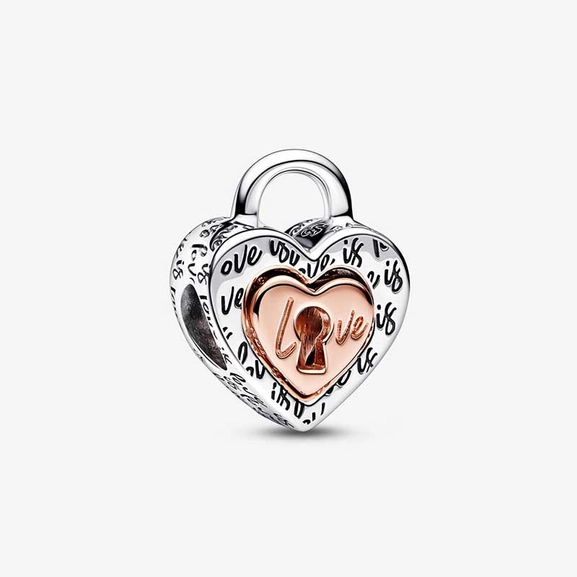 Bicolor Vorhängeschloss Teilbares Herz-Charm von PANDORA, Schneller Versand - Nordicspectra.de