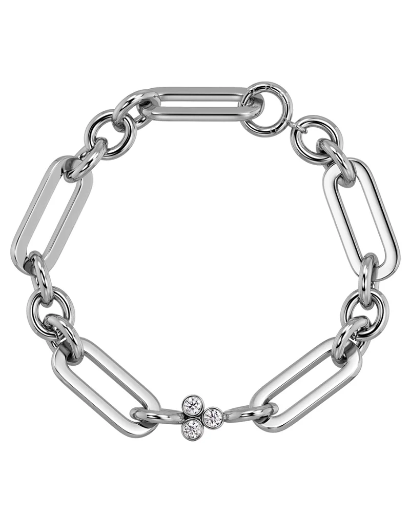 Armband i polerat rostfritt stål med varierande länkar och gnistrande cubic zirconia-stenar