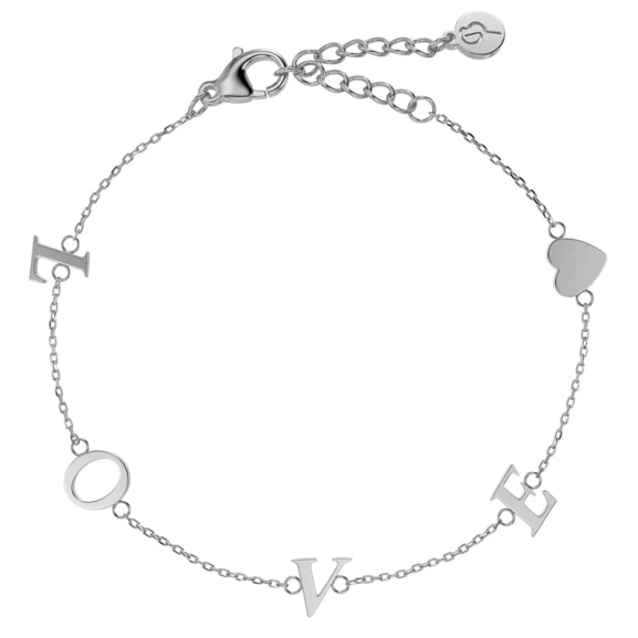 Love Note Bracelet i blankt rostfritt stål med bokstäverna L