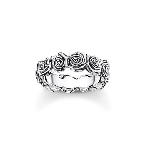 Midnight Rose Multi Ring i återvunnet mörkt silver med tredimensionella rosor