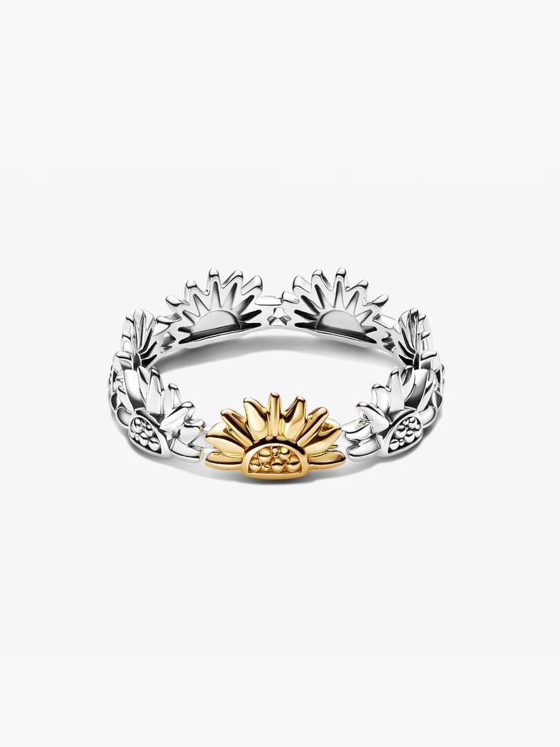 Tvfärgad Solros Ring från Pandora i silver och 14K guldplätering med detaljrik solrosdesign