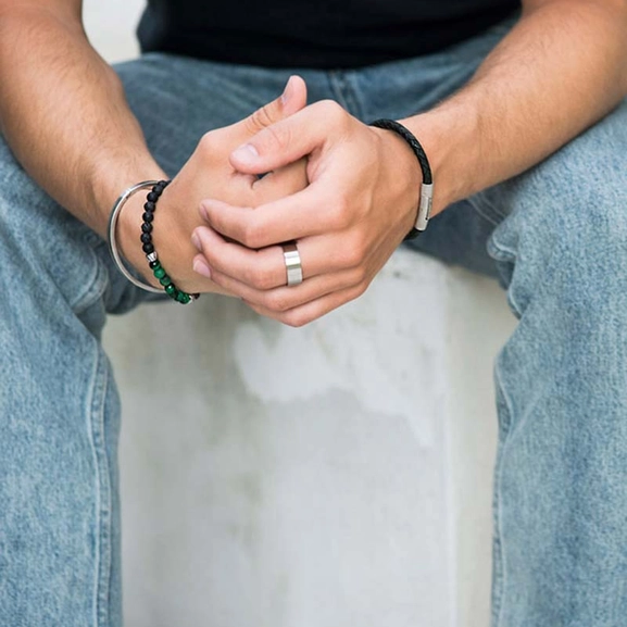 IZAR Läder Armband Svart/Stål - AROCK - Snabb frakt & paketinslagning - Nordicspectra.se