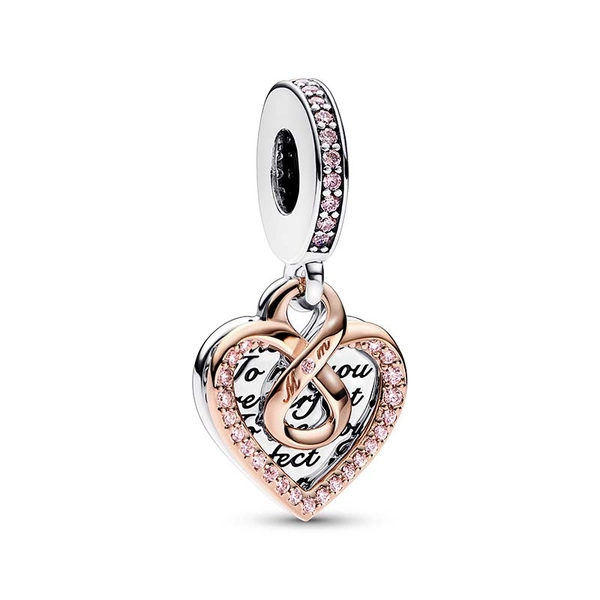 Bicolor Unendlichkeits-Herz Doppelter Charm-Anhänger von PANDORA, Schneller Versand - Nordicspectra.de