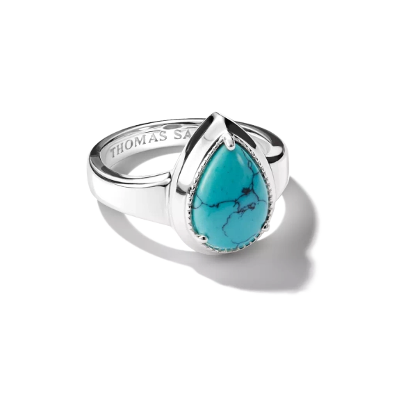 Turkos Droppform Elyndra Ring från Thomas Sabo i silver med droppformad turkosfärgad sten i elegant design.