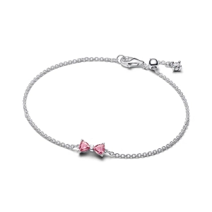 Das Pink Rosette-Armband von Pandora Timeless aus glänzendem Sterlingsilber mit rosa und klaren Kristallen für einen eleganten und glamourösen Stil.