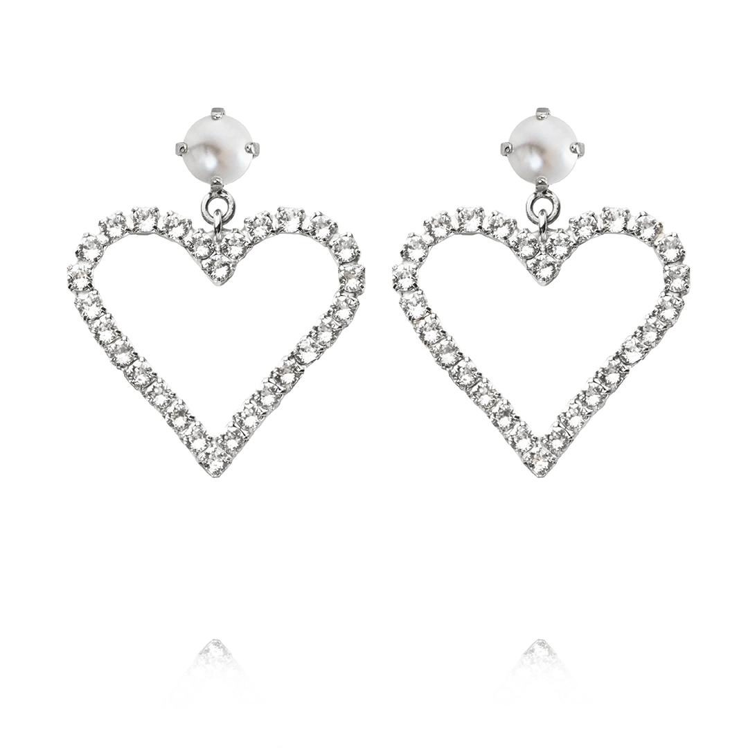 Caroline Svedbom - Heart To Heart Earrings Rhodium Pearl & Crystal