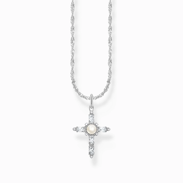 Halsband med Glittrande Kors & Pärla - Thomas Sabo - Snabb leverans & paketinslagning - Nordic Spectra