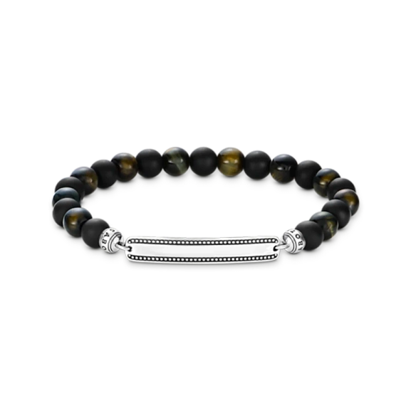 Graverat Kularmband Tiger Eye från Thomas Sabo med blåguldigt tigeröga och obsidianpärlor