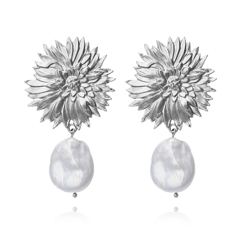 Caroline Svedbom - Noeli Pearl Earrings Rhodium Pearl