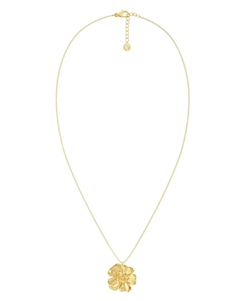 Floral Necklace L Gold med en stor blomma på en pansarkedja i glansig 14K guldplätering