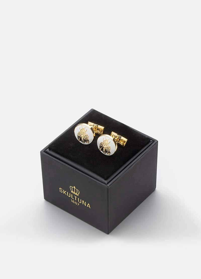 Manschettknappar Napoleon Bee Guld Ivory White - Skultuna - Snabb frakt & paketinslagning - Nordicspectra.se