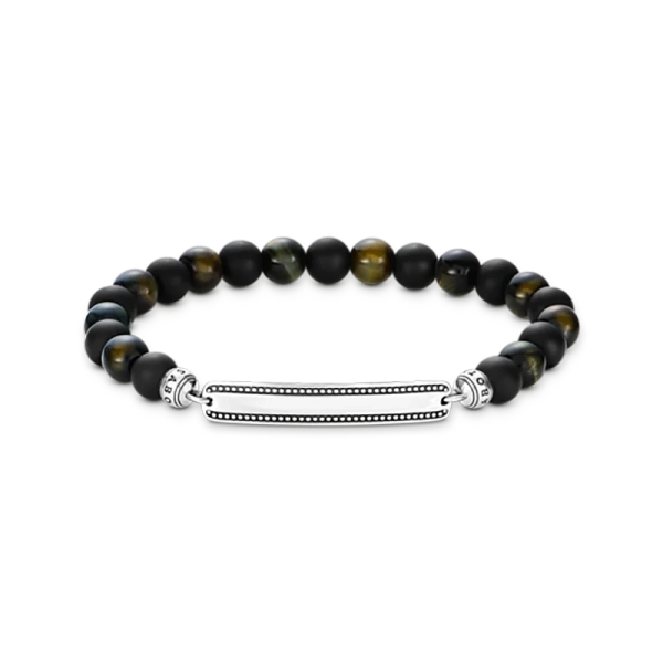 Graverat Kularmband Tiger Eye från Thomas Sabo med blåguldigt tigeröga och obsidianpärlor