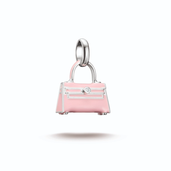 CC Connect Handväska Berlock i rosa emaljerat silver med vit zirkonia