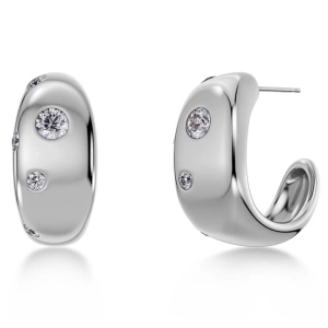 Selena Hoops L i blankt rostfritt stål med oregelbundna ytor och gnistrande cubic zirconia-stenar