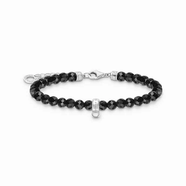 Charm bracelet with black onyx beads silver