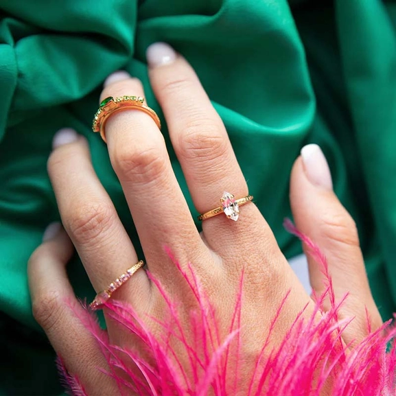 Petite Navette Ring Gold Crystal - Caroline Svedbom - Snabb frakt & paketinslagning - Nordicspectra.se