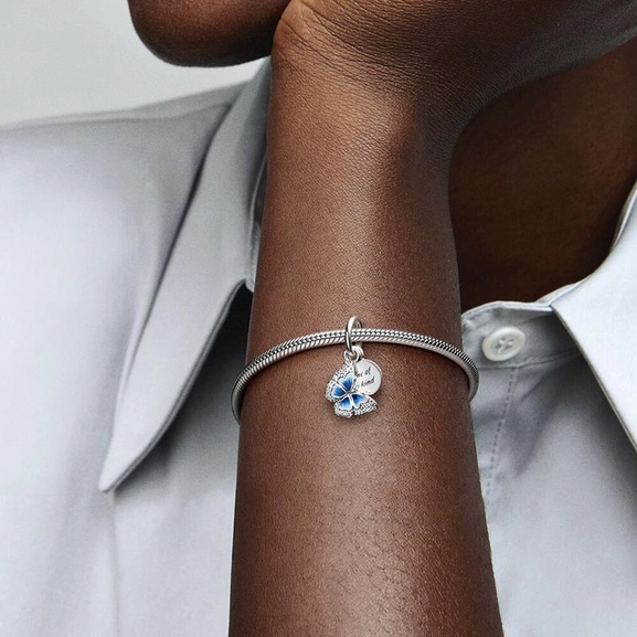 Blauer Schmetterling & Spruch Doppelter Charm-Anhänger von PANDORA, Schneller Versand - Nordicspectra.de