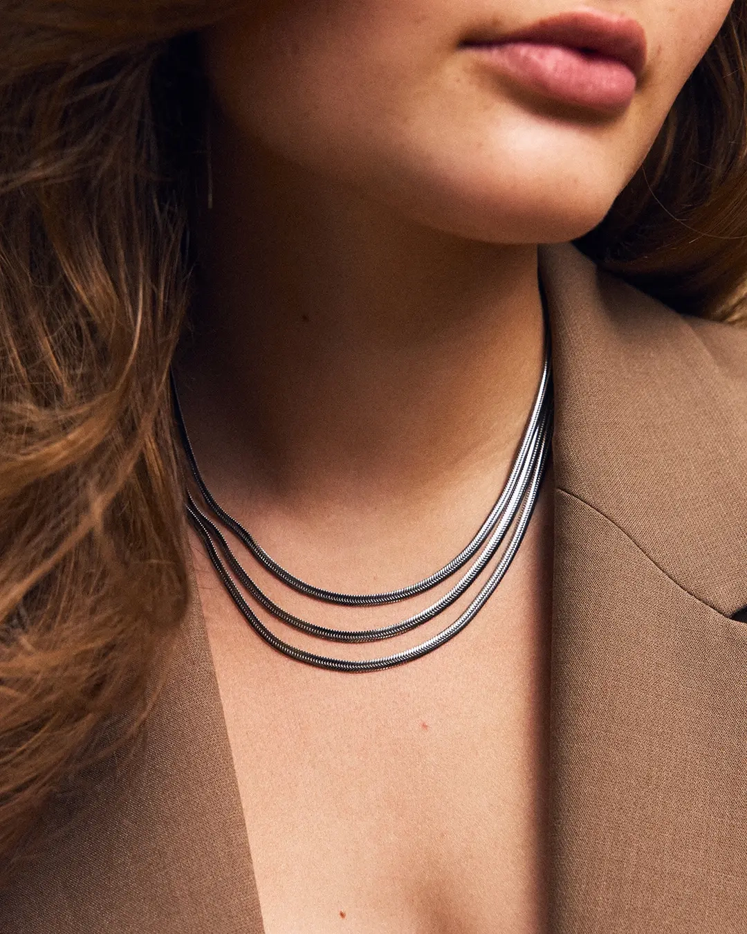 Herringbone Triple Necklace Steel - Edblad - Snabba leveranser - Gratis paketinslagning