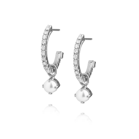 Bella Loop Earrings Rhodium Pearl Crystal - Caroline Svedbom - Snabb frakt & paketinslagning - Nordicspectra.se