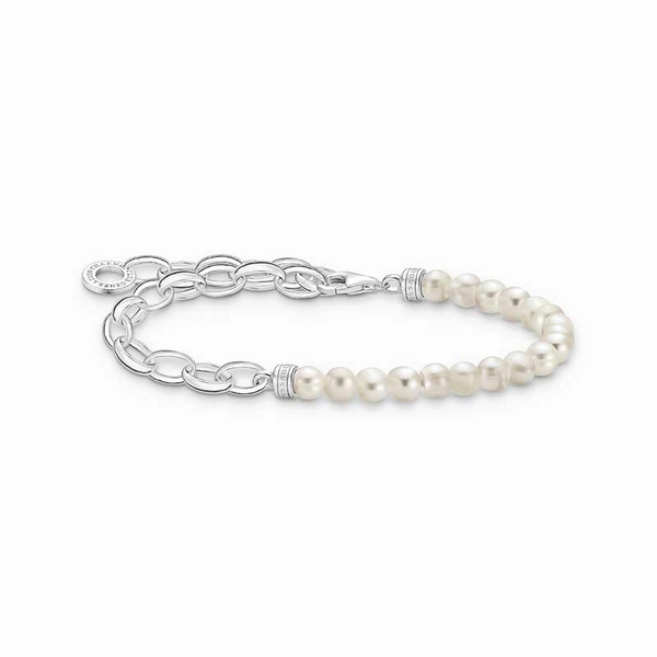 Charm bracelet with white pearls and chain links silver - Thomas Sabo - Suuri valikoima & ilmainen lahjapaketointi - Nordicspectra.fi