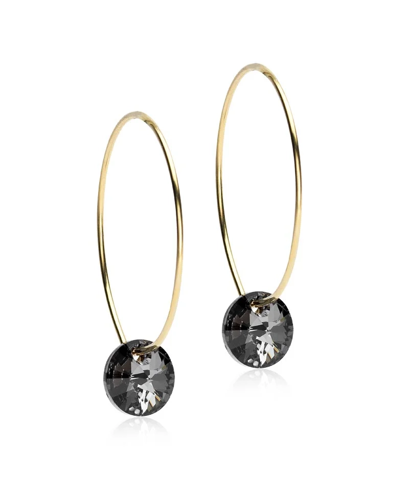 Eleganta runda hoops i medicinsk titan med svart Cubic Zirconia