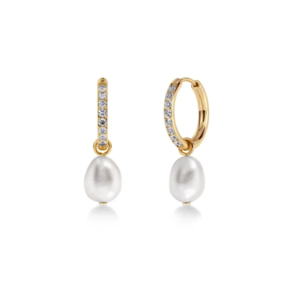 Guldpläterade örhängen med sötvattenpärla och cubic zirconia