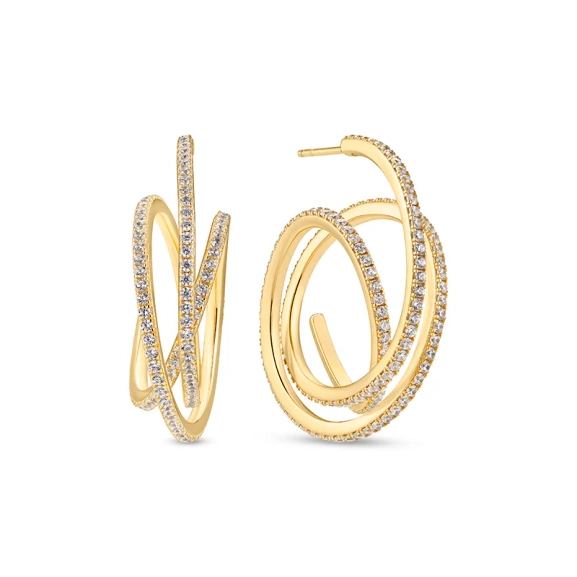 Spirale Grande Örhängen Guld från Sif Jakobs i 18K guldpläterat silver med gnistrande cubic zirconia-stenar