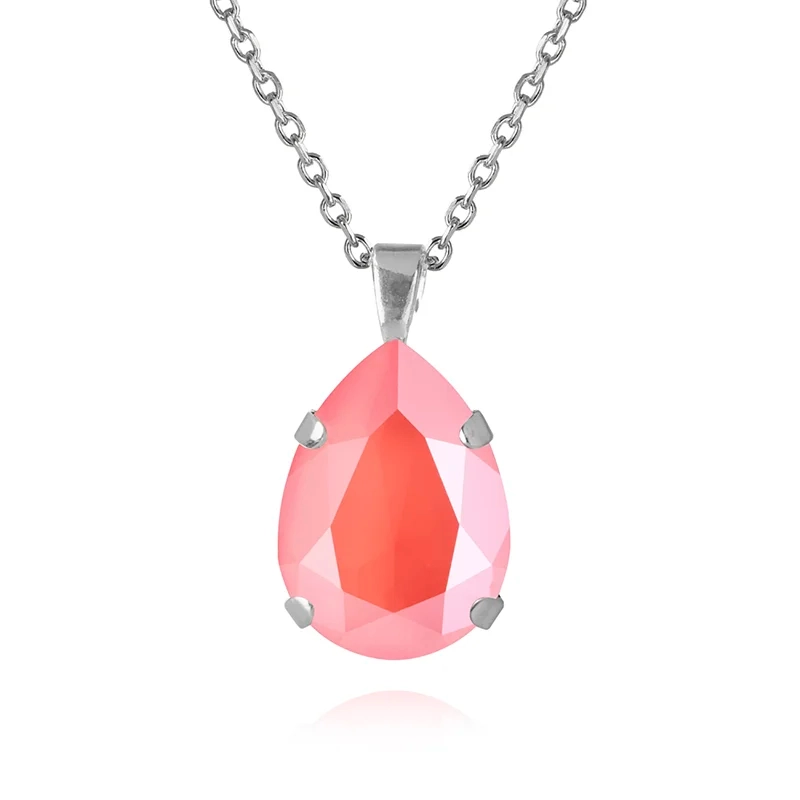 Caroline Svedbom - Mini Drop Necklace Rhodium Light Coral
