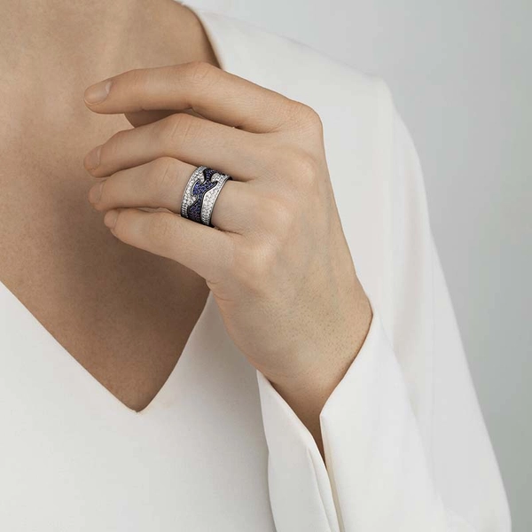 Fusion Mitte Ring Weißes Gold & Blau Saphir von Georg Jensen, Schneller Versand - Nordicspectra.de