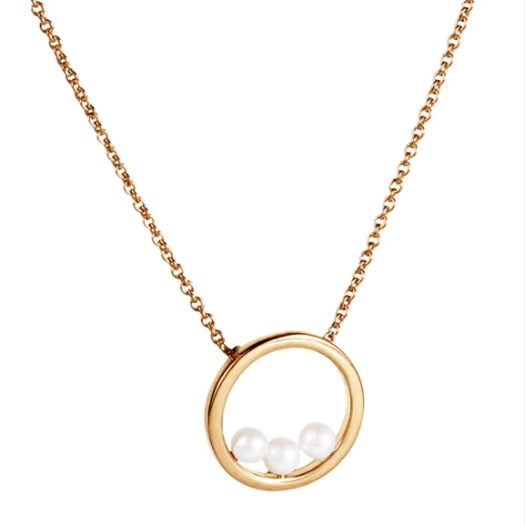 Little Roller Coaster Necklace Gold i 18K guld med tre sötvattenpärlor i cirkel