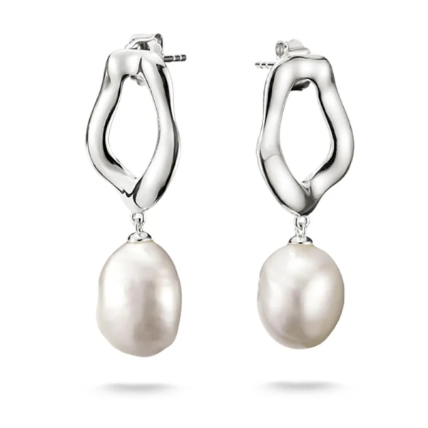 Natural Beauty Stora Stiftörhängen med Pärla i återvunnet 925 silver med odlade sötvattenspärlor