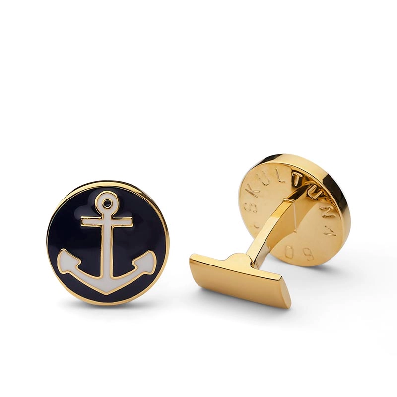 Manschettknappar Anchor, Blue/White & Gold