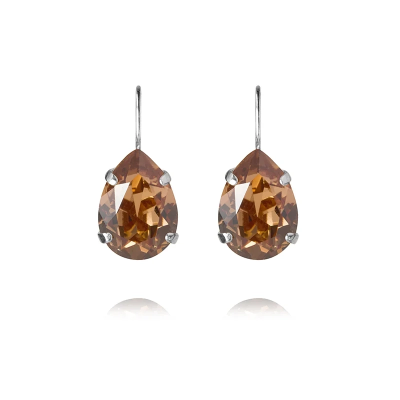 Caroline Svedbom - Mini Drop Clasp Earrings Rhodium Recreated Light Smoked Topaz