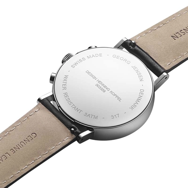 Koppel 41 mm - Kronograf - Svart Urtavla/Svart Läderarmband - Georg Jensen klockor - Snabb frakt & paketinslagning - Nordicspectra.se
