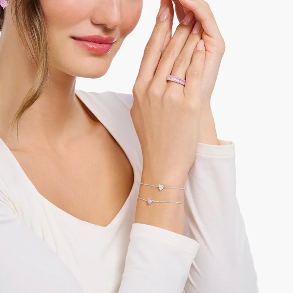 Armband med Hjärtformad Rosa Glittrande Sten - Thomas Sabo - Snabb leverans & paketinslagning - Nordic Spectra